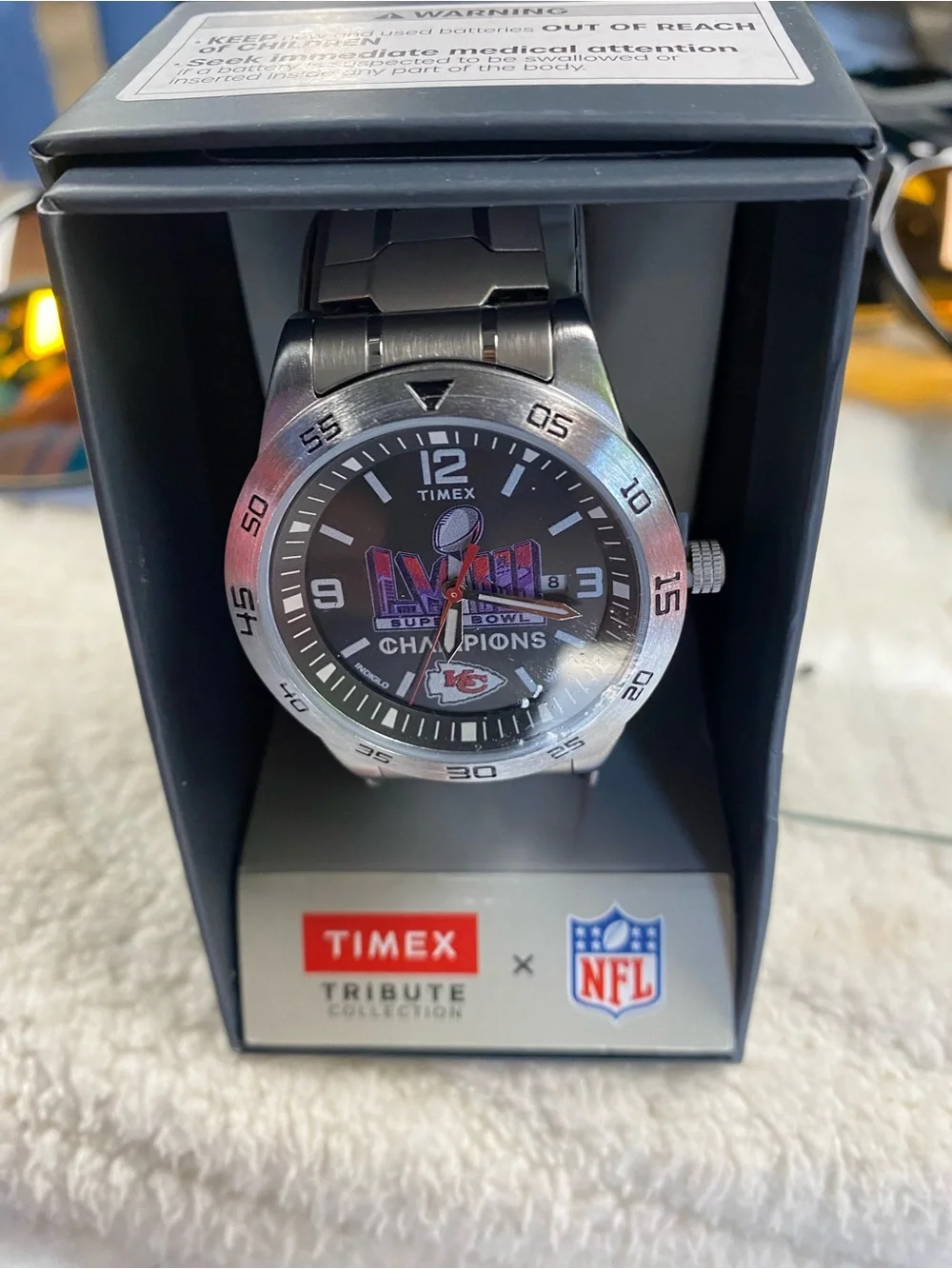 Timex Silver Watch with Black Dial and Red Accents, Kansas City Chiefs
